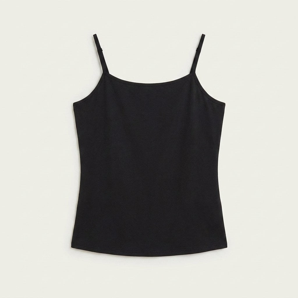 Polera Básica Manga Pabilo Negro en plano