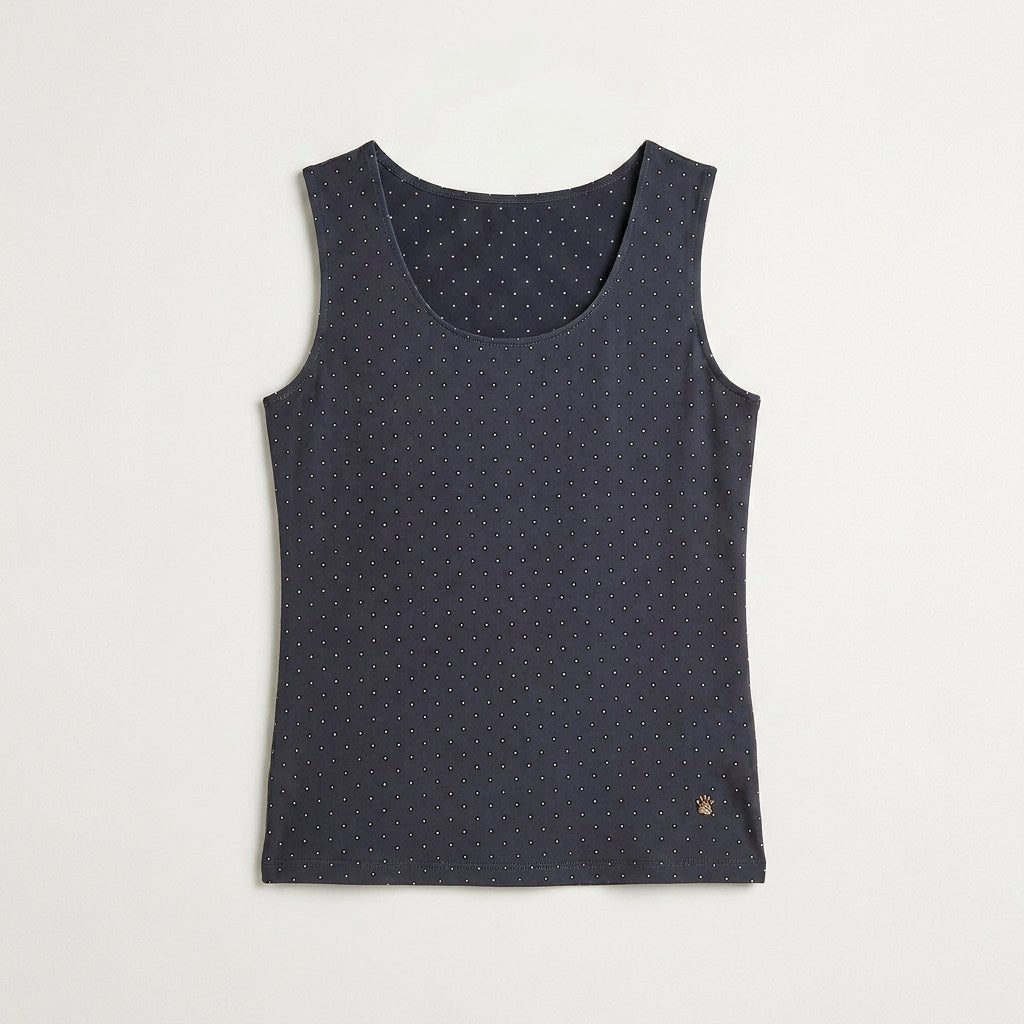 Polera Sin Mangas Azul Estampado Lunares en plano