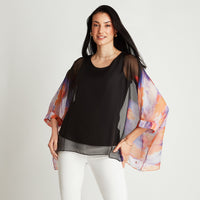 Túnica Negro Manga Corta Estampado Cuello Redondo