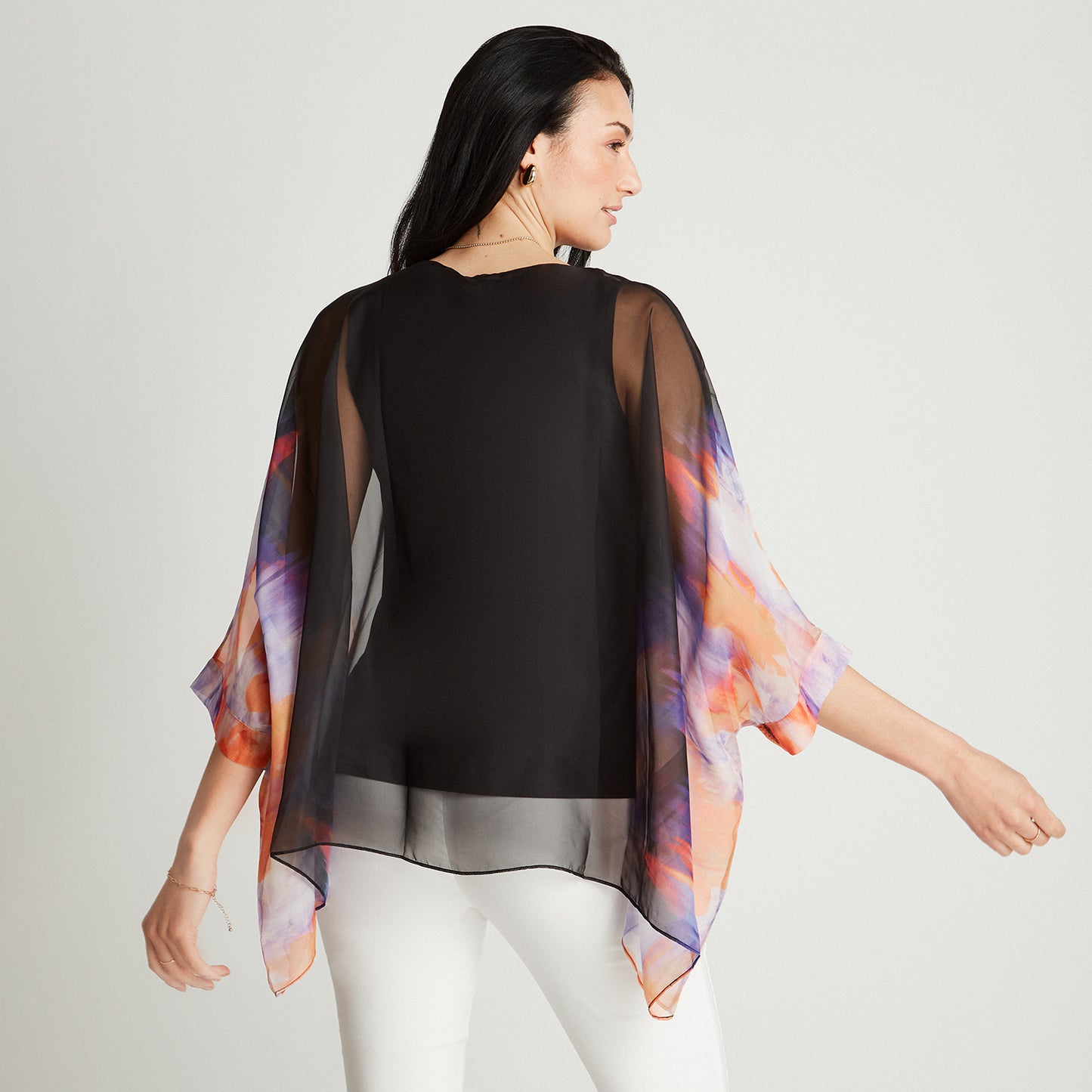 Túnica Negro Manga Corta Estampado Cuello Redondo