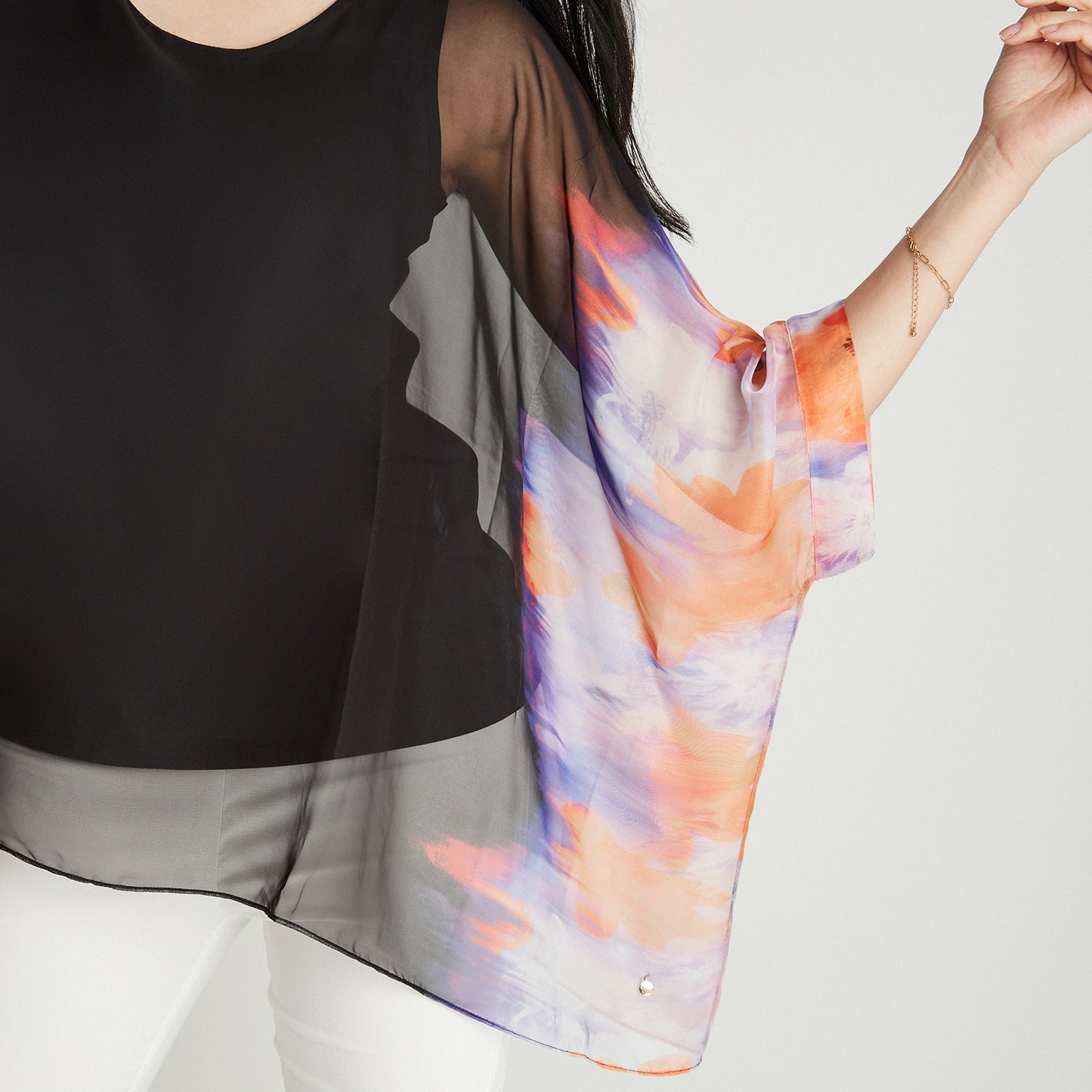 Túnica Negro Manga Corta Estampado Cuello Redondo