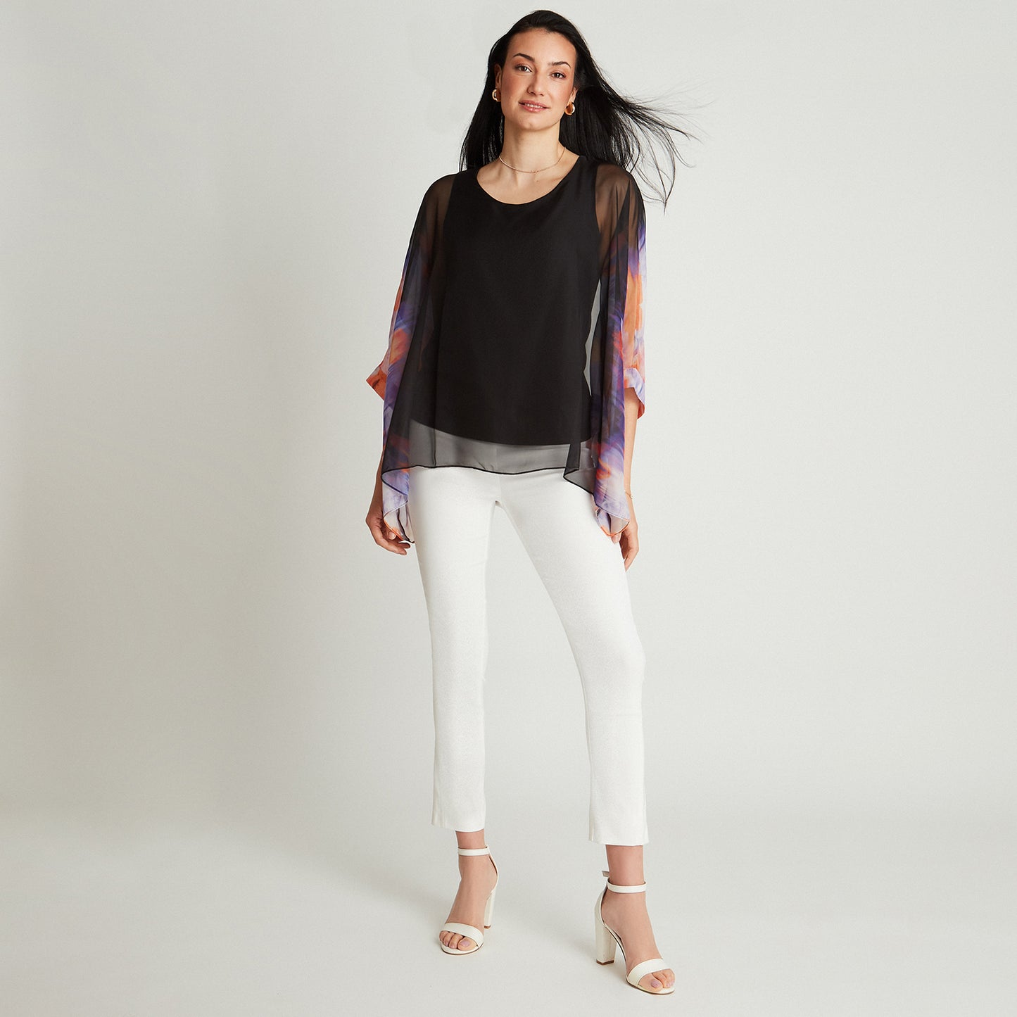 Túnica Negro Manga Corta Estampado Cuello Redondo