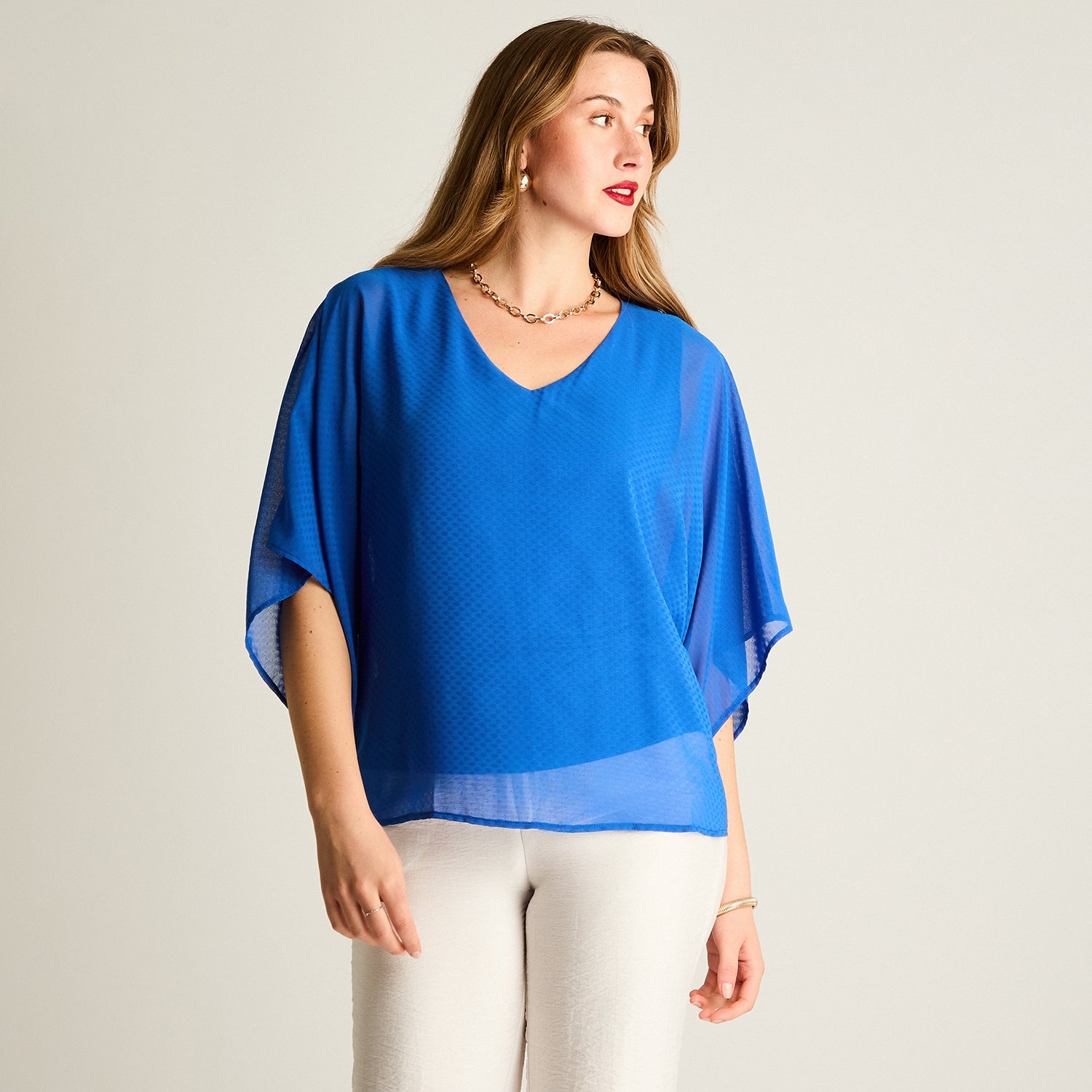 Túnica Azul Oscuro Floral Manga Corta