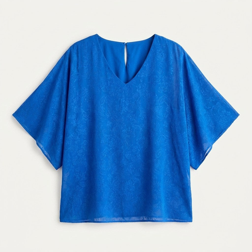 Túnica Azul Oscuro Floral Manga Corta en plano