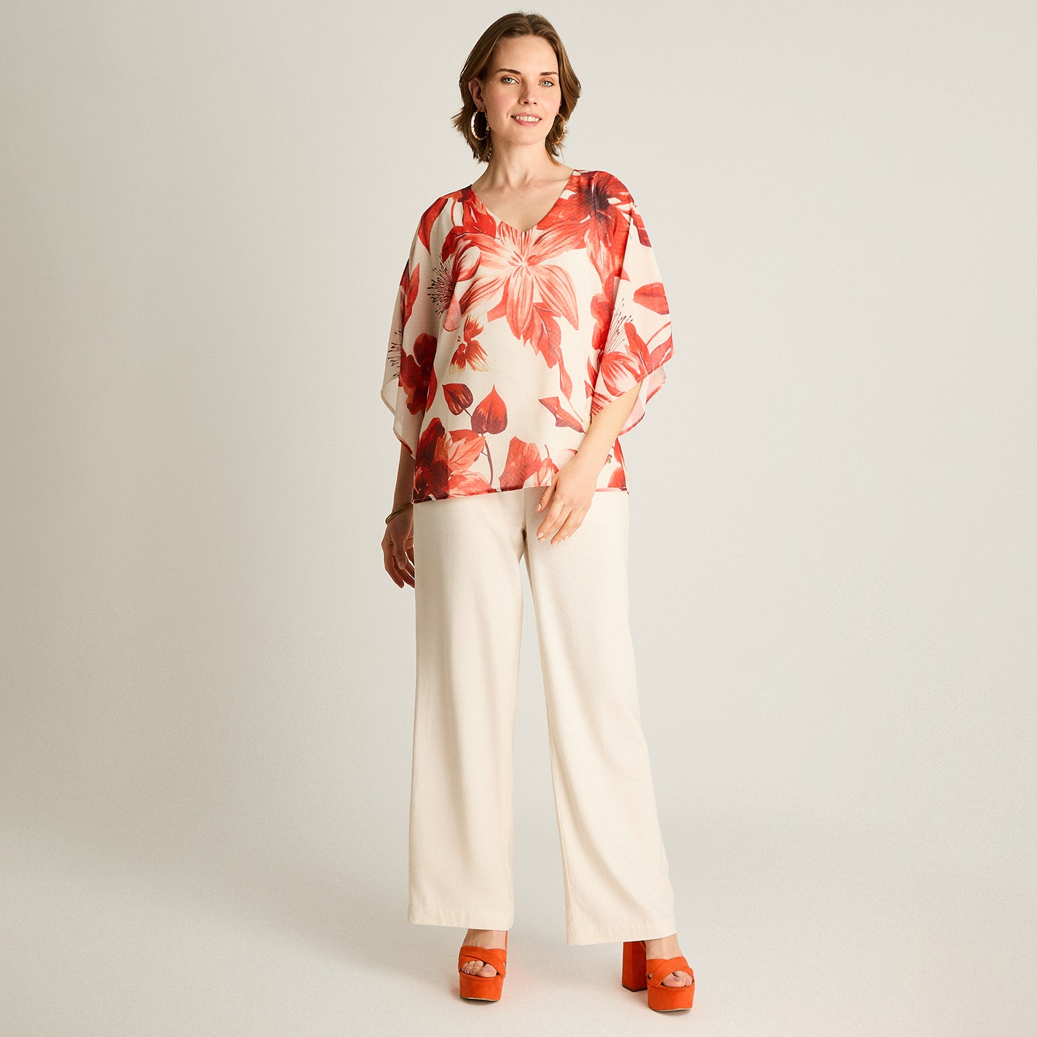 Túnica Naranjo Floral con Forro