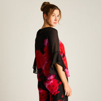 Túnica Floral en Contraste Negro