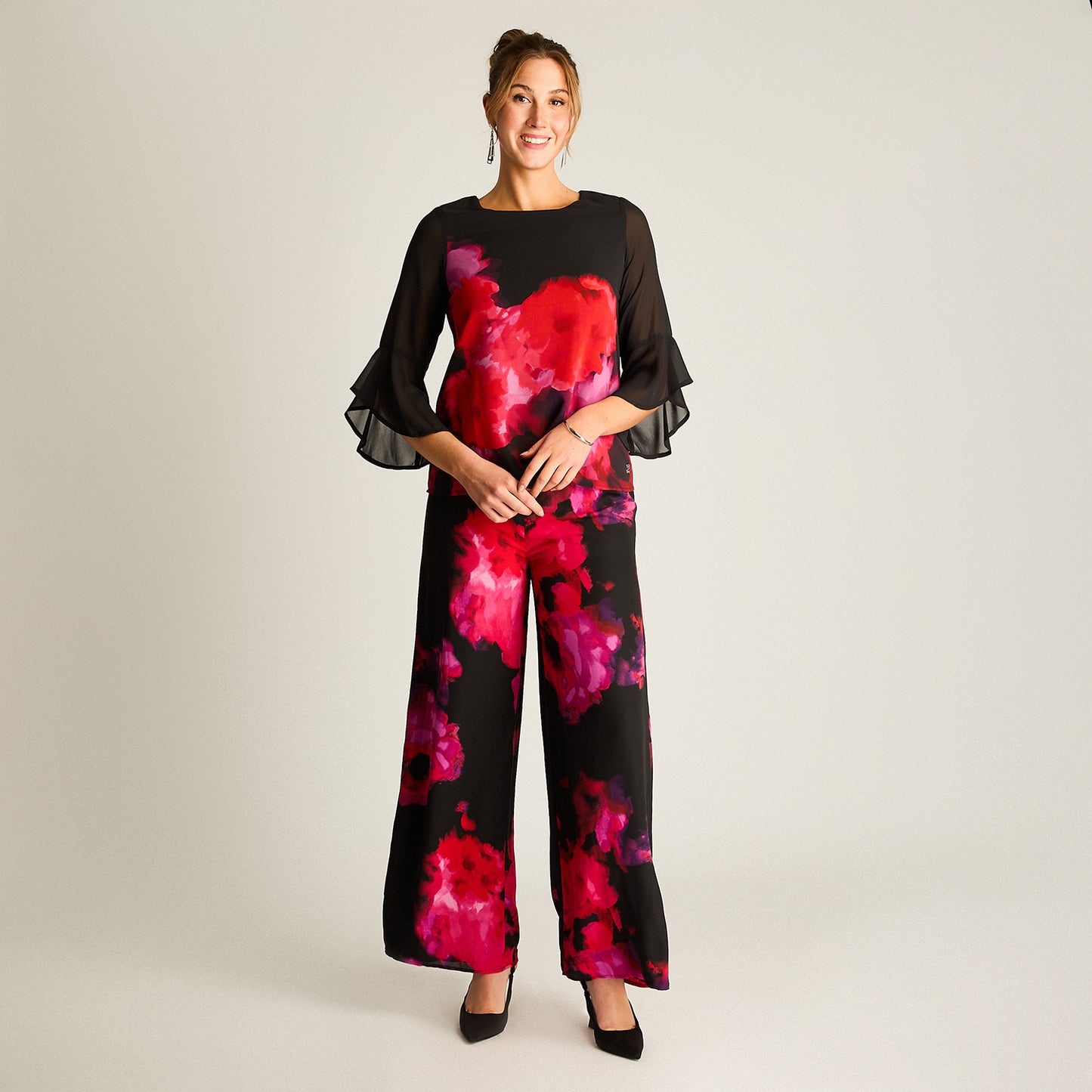 Túnica Floral en Contraste Negro