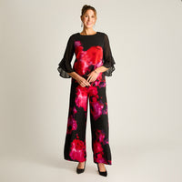 Túnica Floral en Contraste Negro