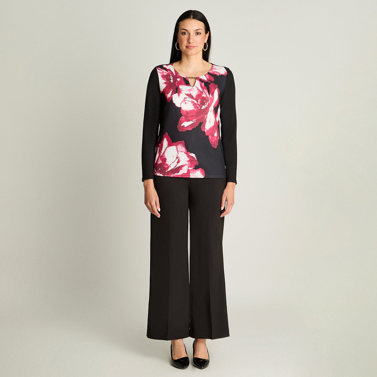 Polera Tejida Escote Redondo Estampada Negro Lorenzo Di Pontti