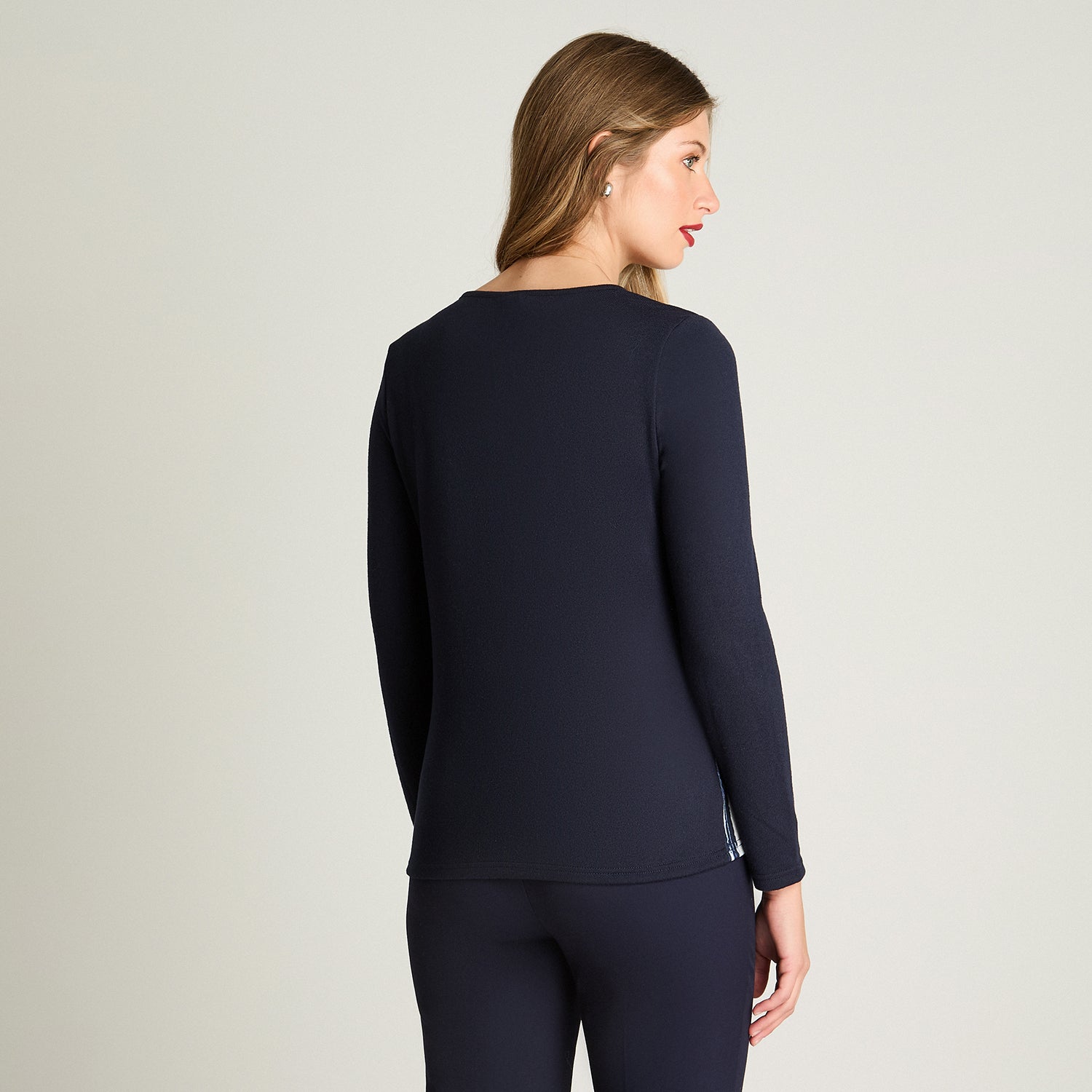 Polera Tejida Escote V Estampada Azul Lorenzo Di Pontti
