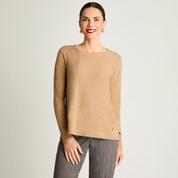 Polera De Lanilla Escote Redondo Con Aplicación De Tachas Camel Lorenzo Di Pontti