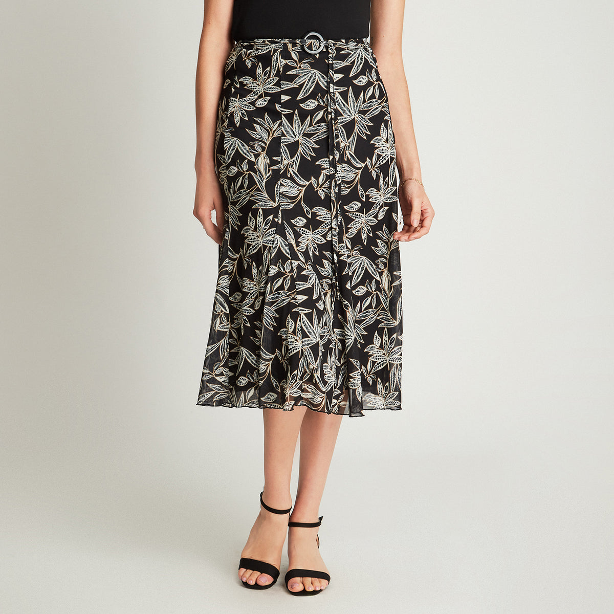Falda Larga Negro Estampado
