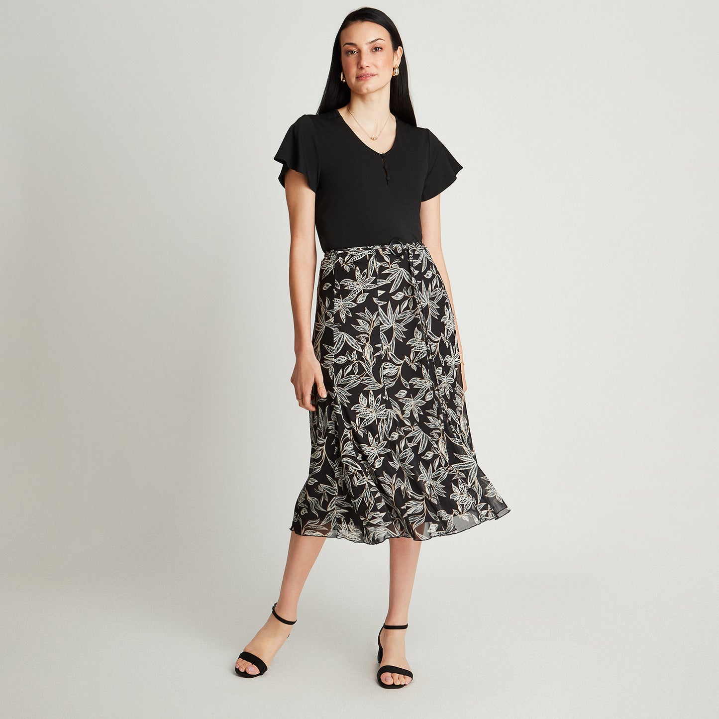 Falda Larga Negro Estampado