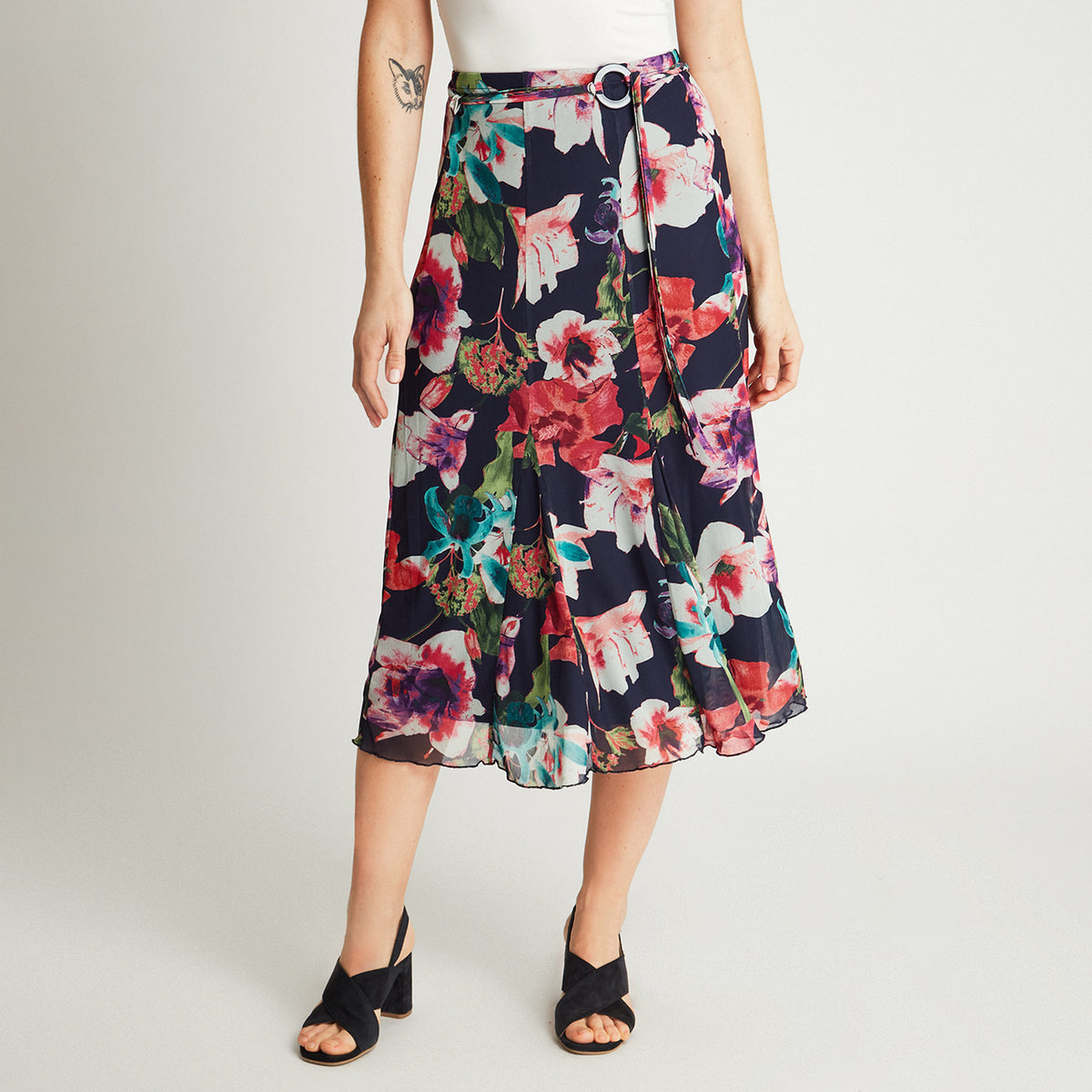 Falda Azul Larga Estampado Acampanada