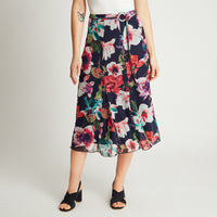 Falda Azul Larga Estampado Acampanada