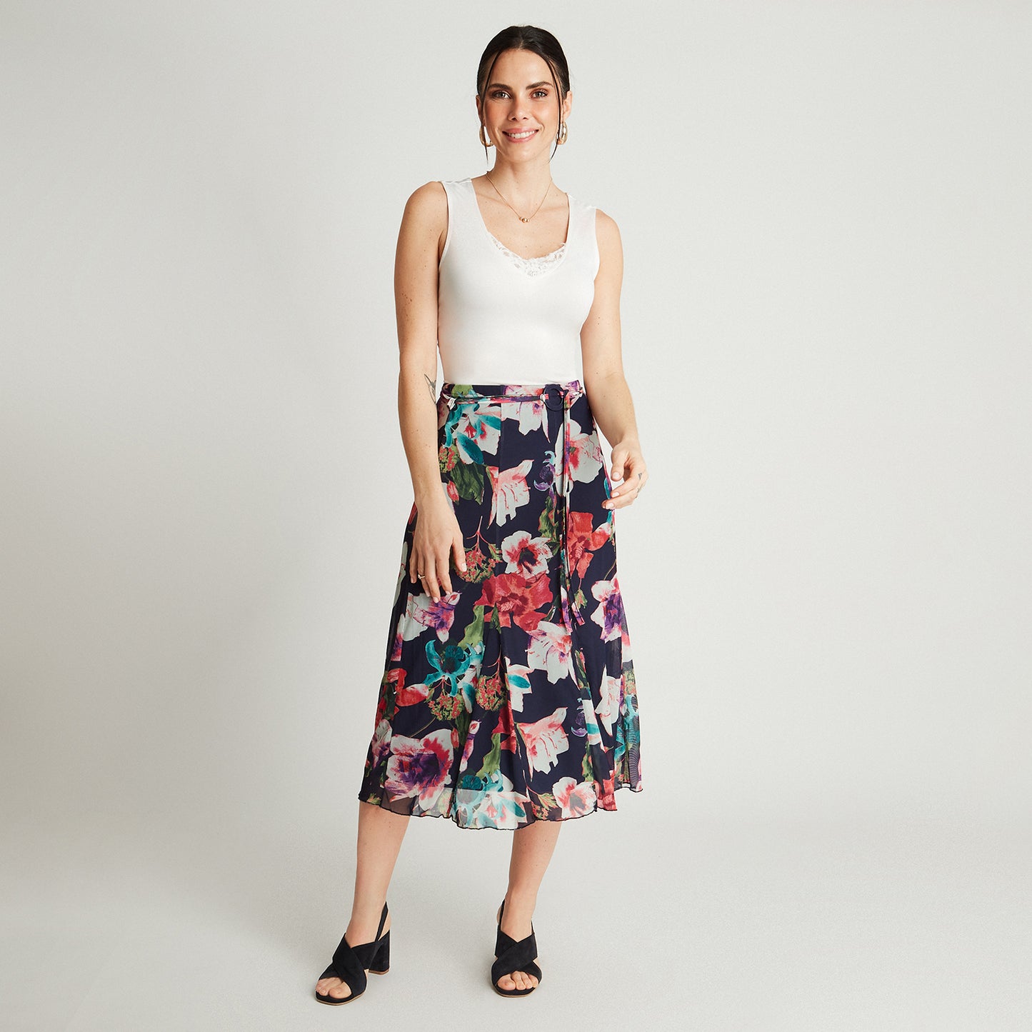 Falda Azul Larga Estampado Acampanada