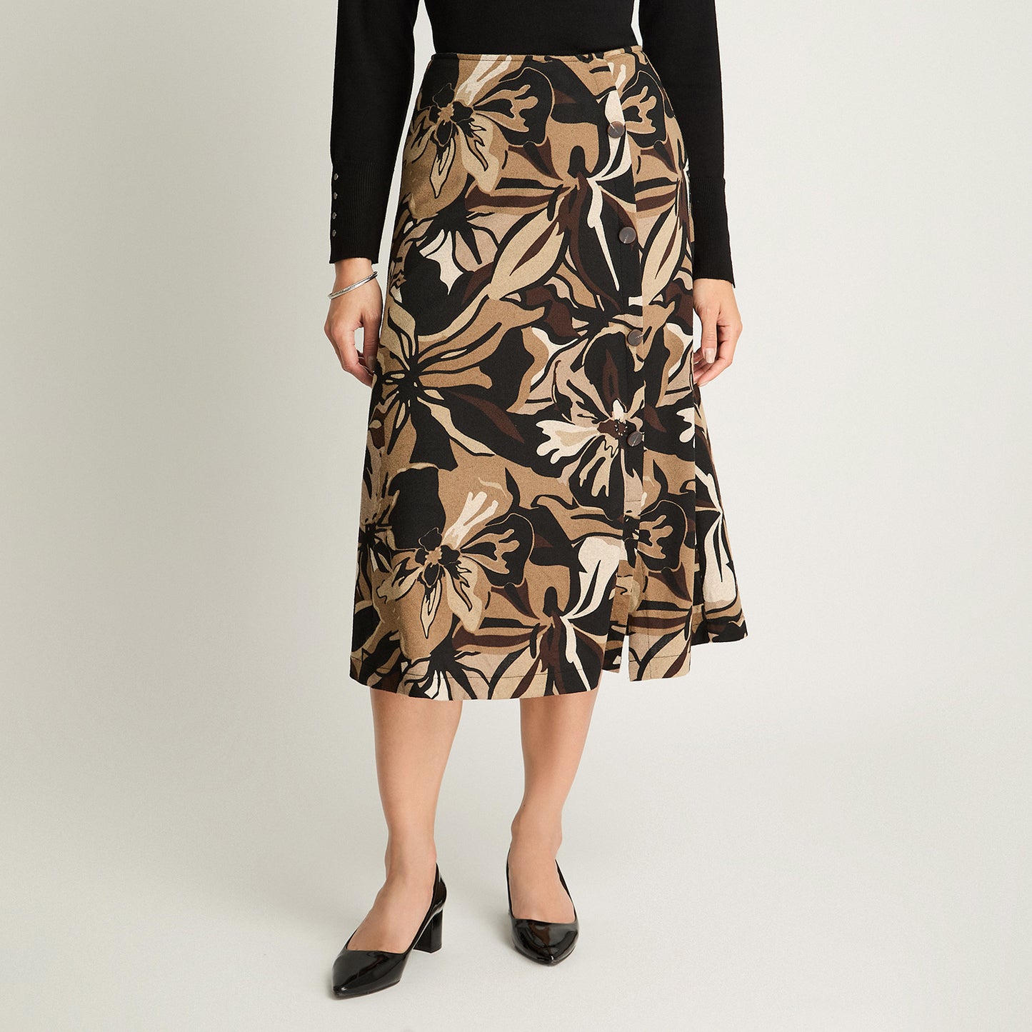 Falda De Camant Estampada Café Lorenzo Di Pontti