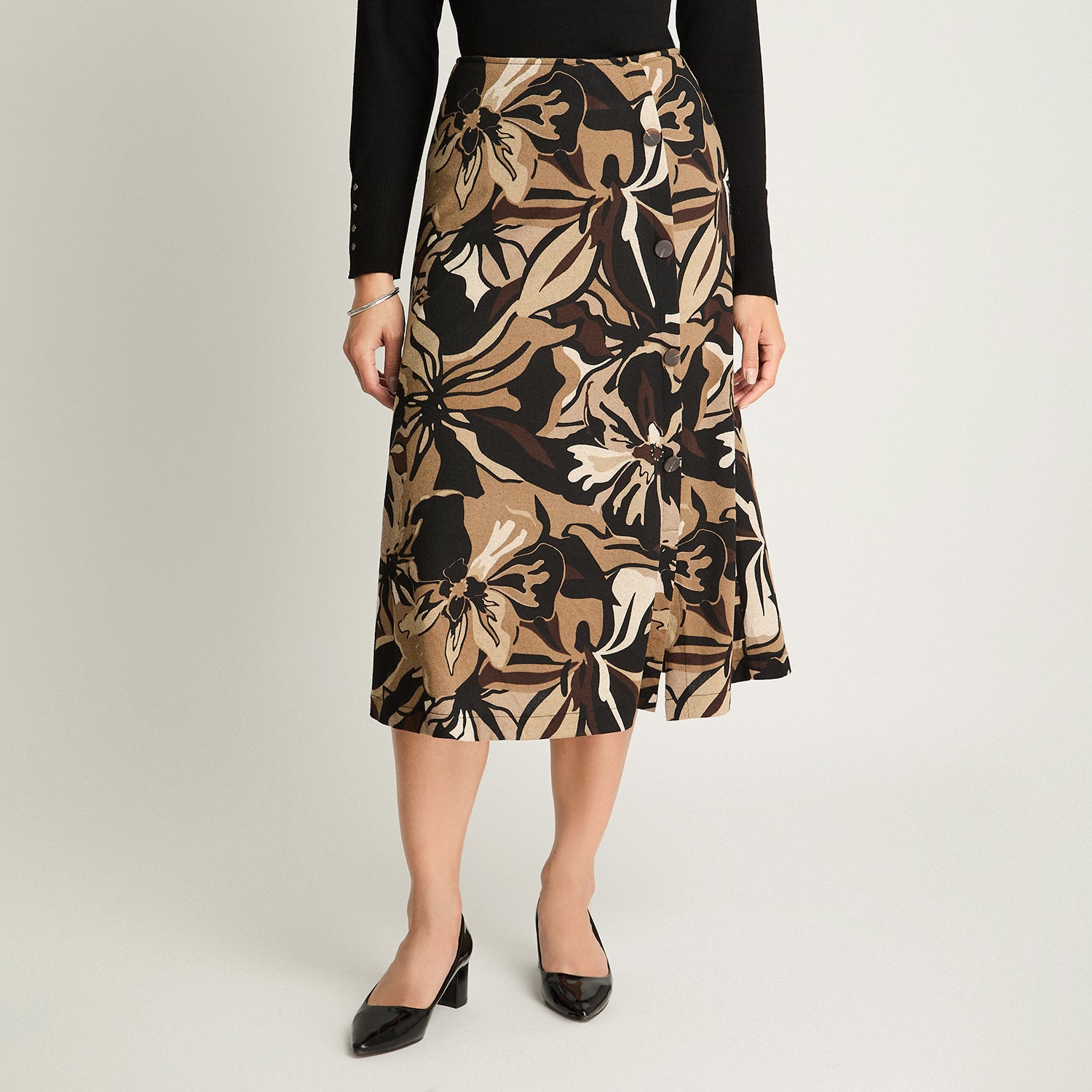 Falda De Camant Estampada Café Lorenzo Di Pontti