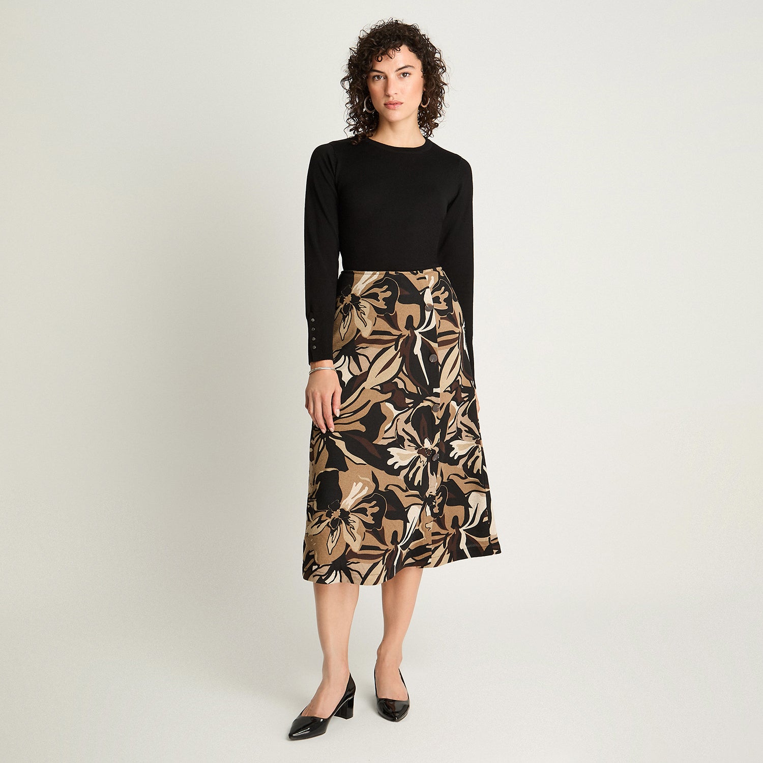 Falda De Camant Estampada Café Lorenzo Di Pontti