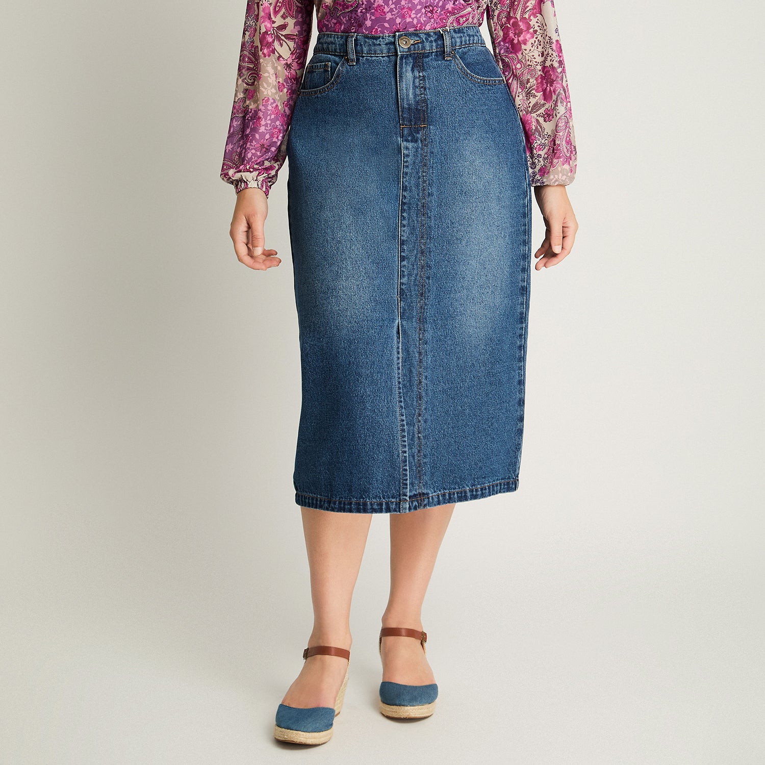 Falda Jeans Abertura Frontal Azul Curvi