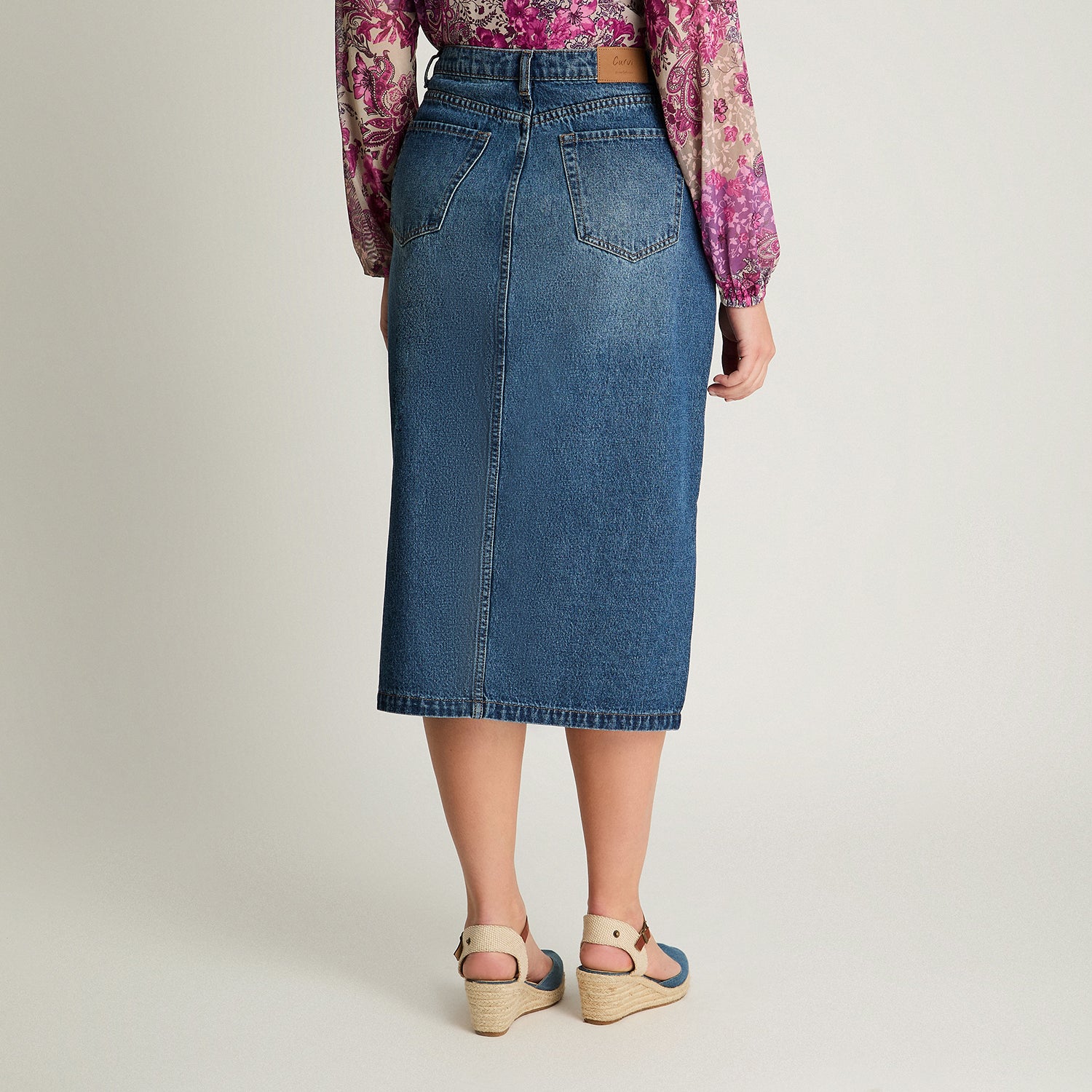 Falda Jeans Abertura Frontal Azul Curvi