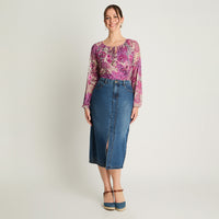 Falda Jeans Abertura Frontal Azul Curvi