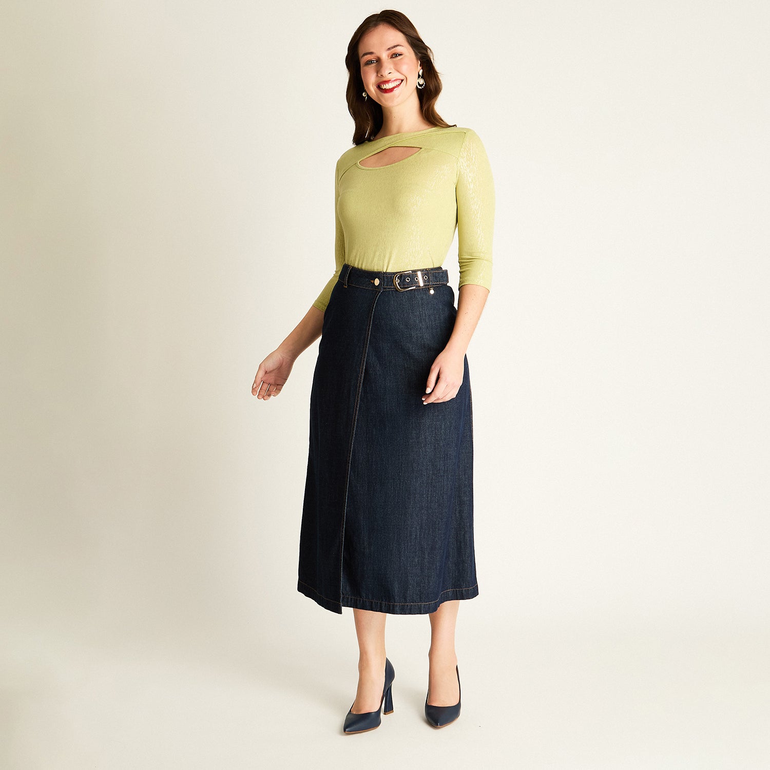 Falda Azul Maxi con Cinturón