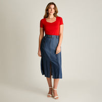 Falda Azul Maxi con Pinzas y Cinturón