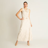 Falda Maxi Beige Satinada con Cinturón