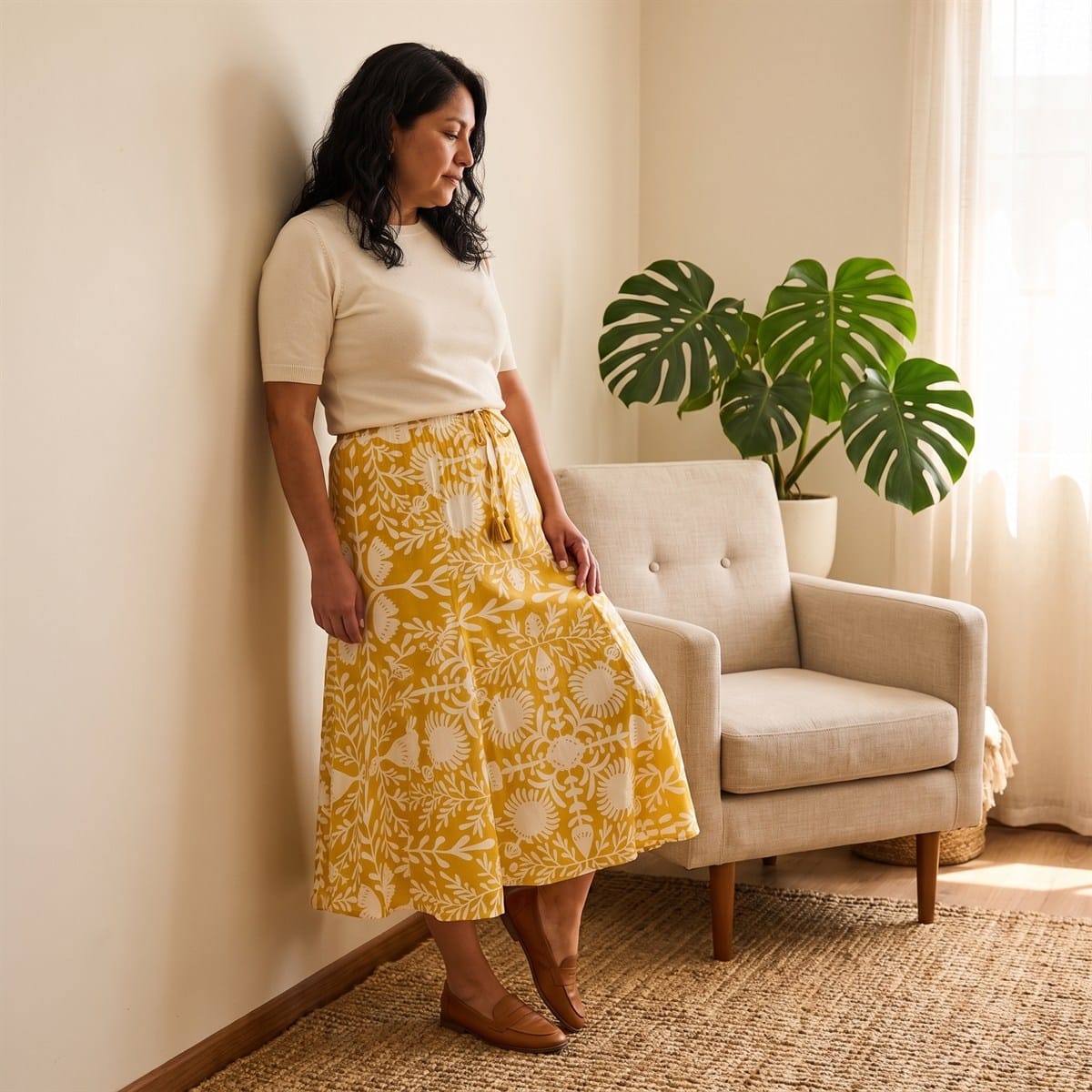 Falda Mostaza Maxi No Elasticado Calce Normal lifestyle