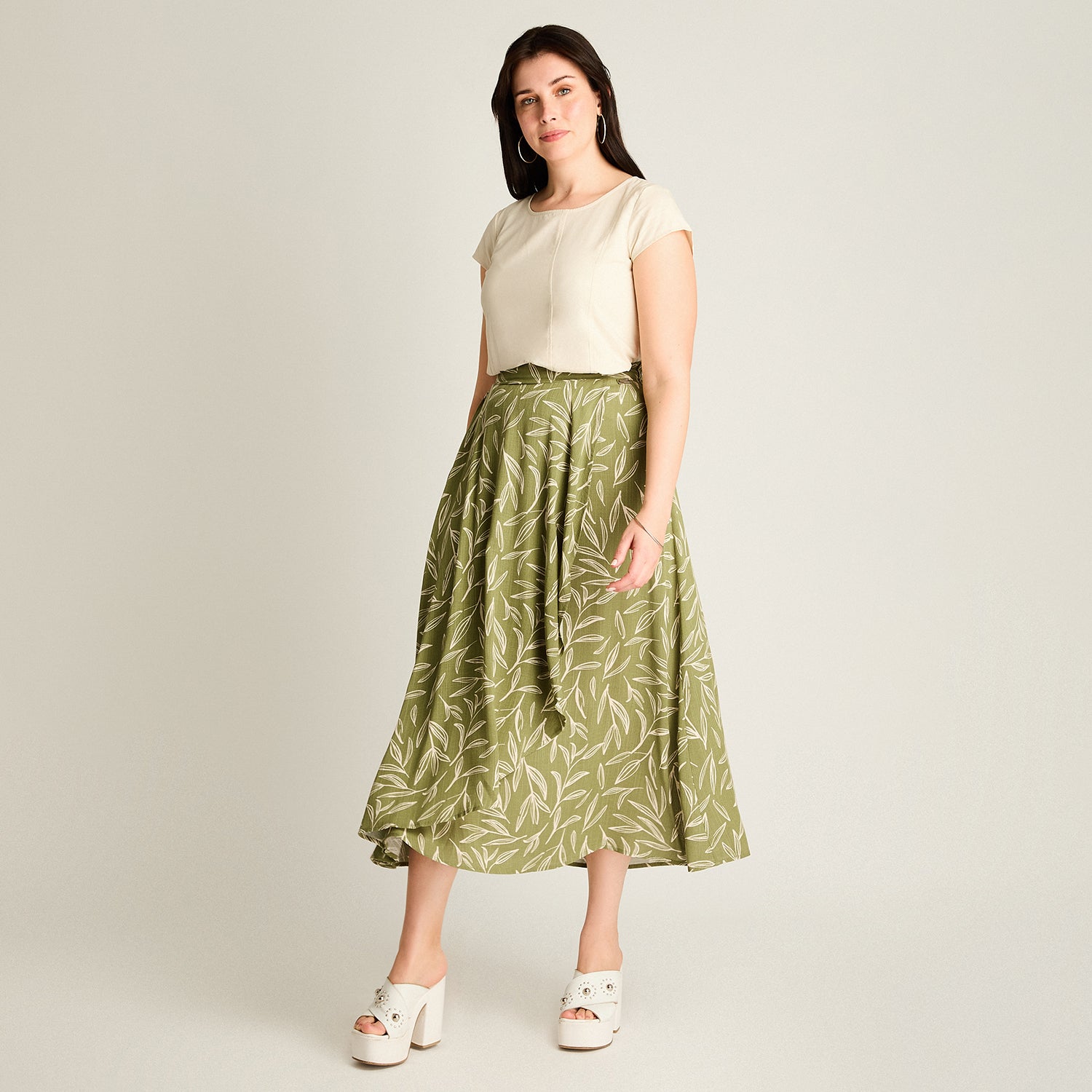 Falda Verde Maxi No Elasticado Calce Normal