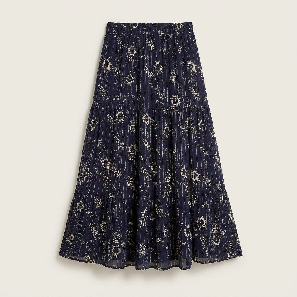 Falda Azul Maxi con Lúrex Calce Normal en plano