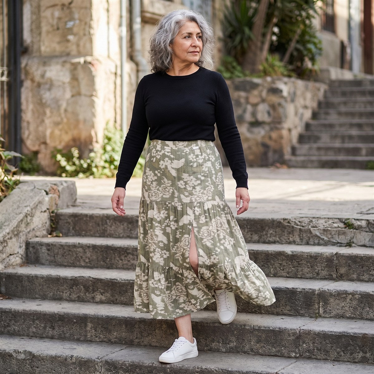 Falda Verde Maxi con Lúrex Calce Normal lifestyle