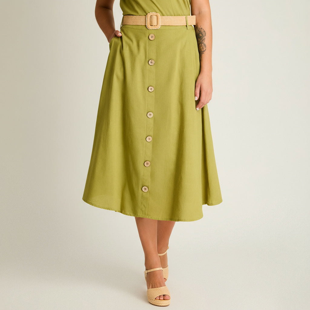 Falda Verde Midi No Elasticado Calce Normal