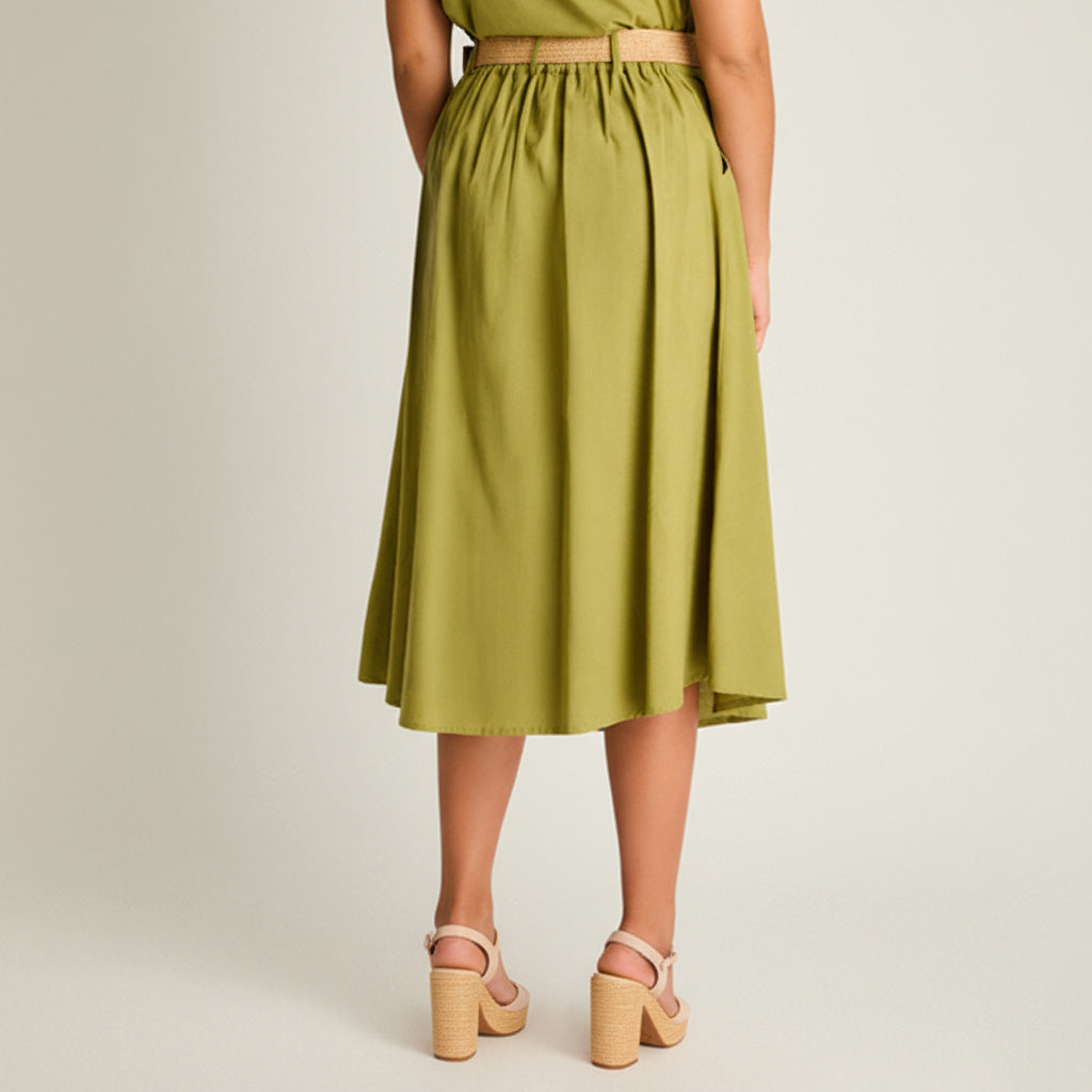 Falda Verde Midi No Elasticado Calce Normal