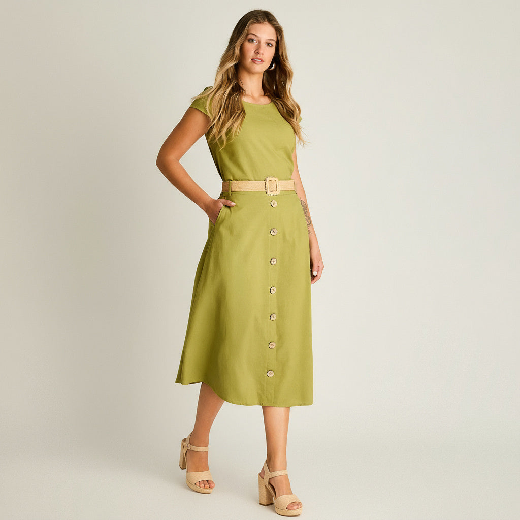 Falda Verde Midi No Elasticado Calce Normal