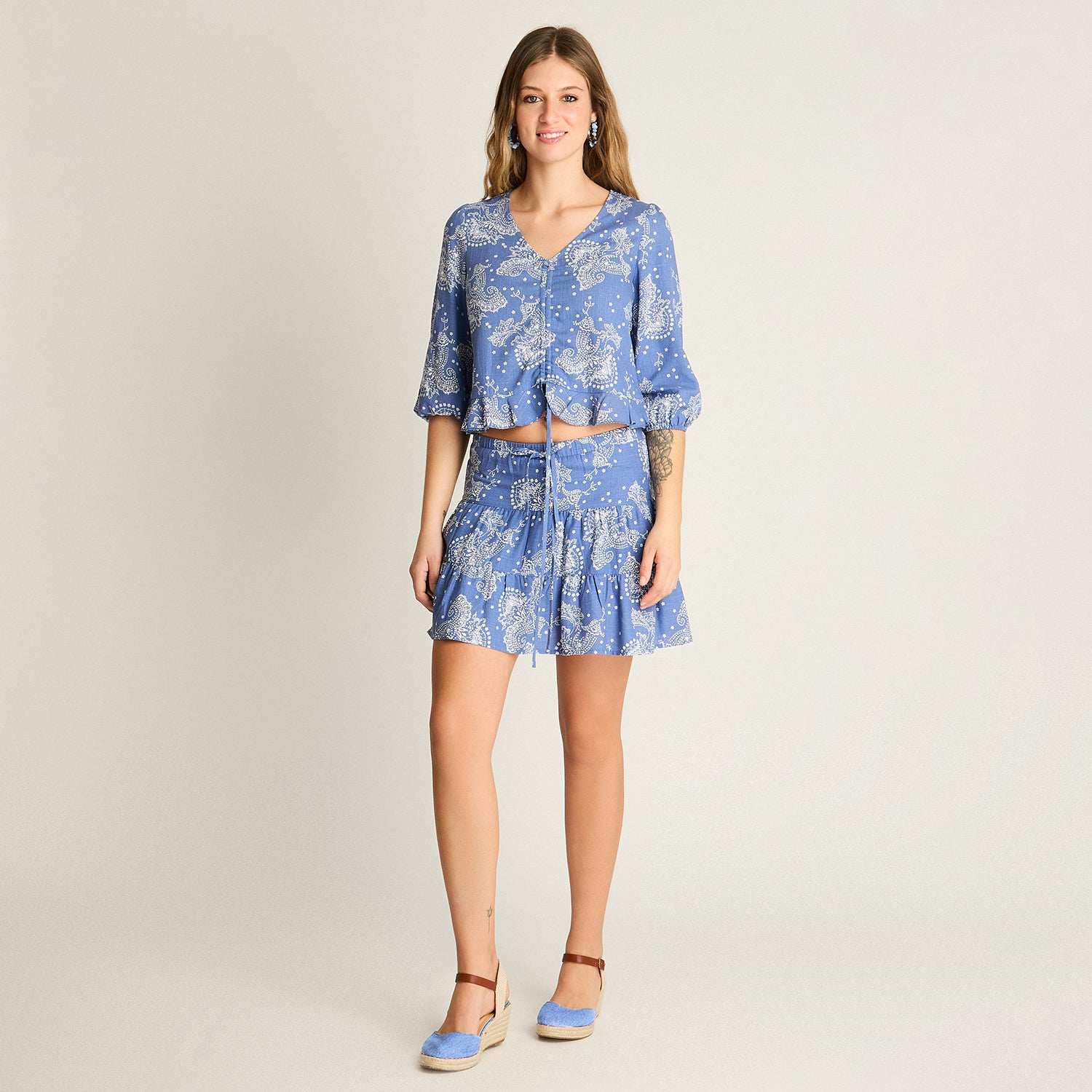 Falda Corta Azul Estampado Mediterráneo