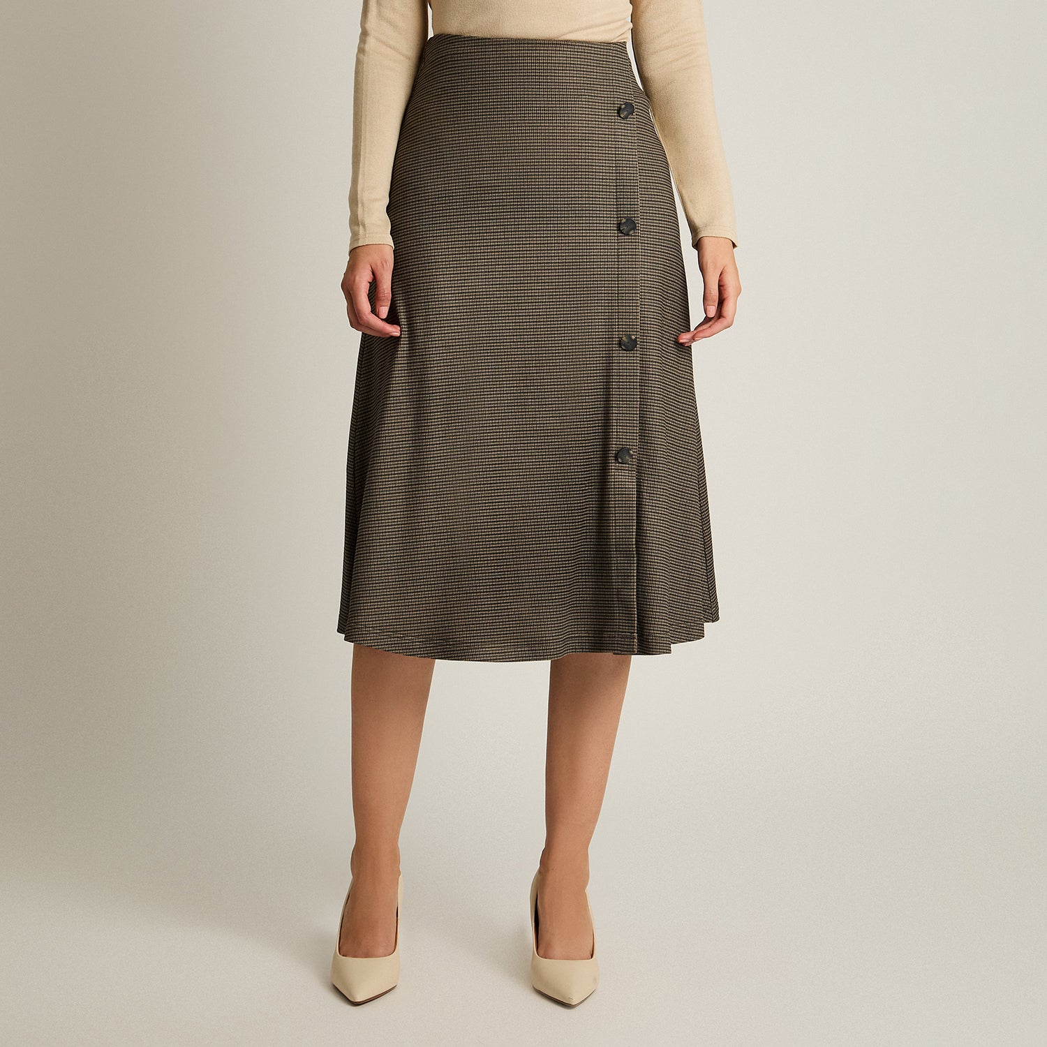 Falda Gris Elasticidad Media Sin Forro Calce Normal Tela Camant