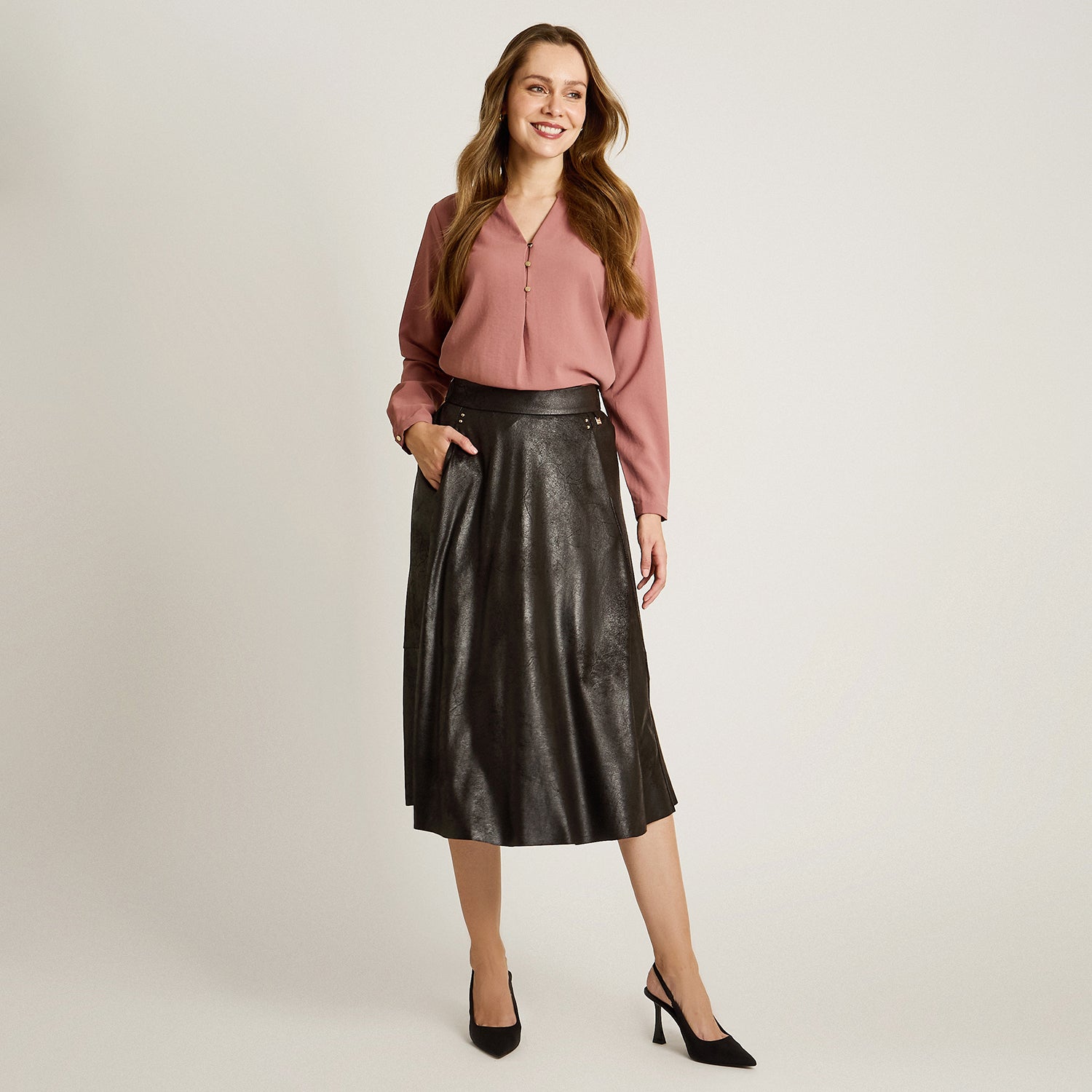 Falda Negro Elasticidad Nula Sin Forro Calce Normal Tela Plano