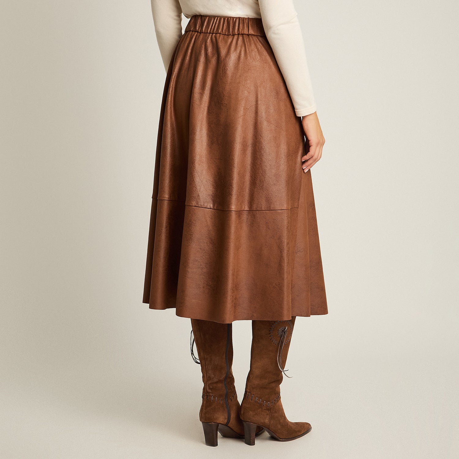 Falda Camel Elasticidad Nula Sin Forro Calce Normal Tela Plano