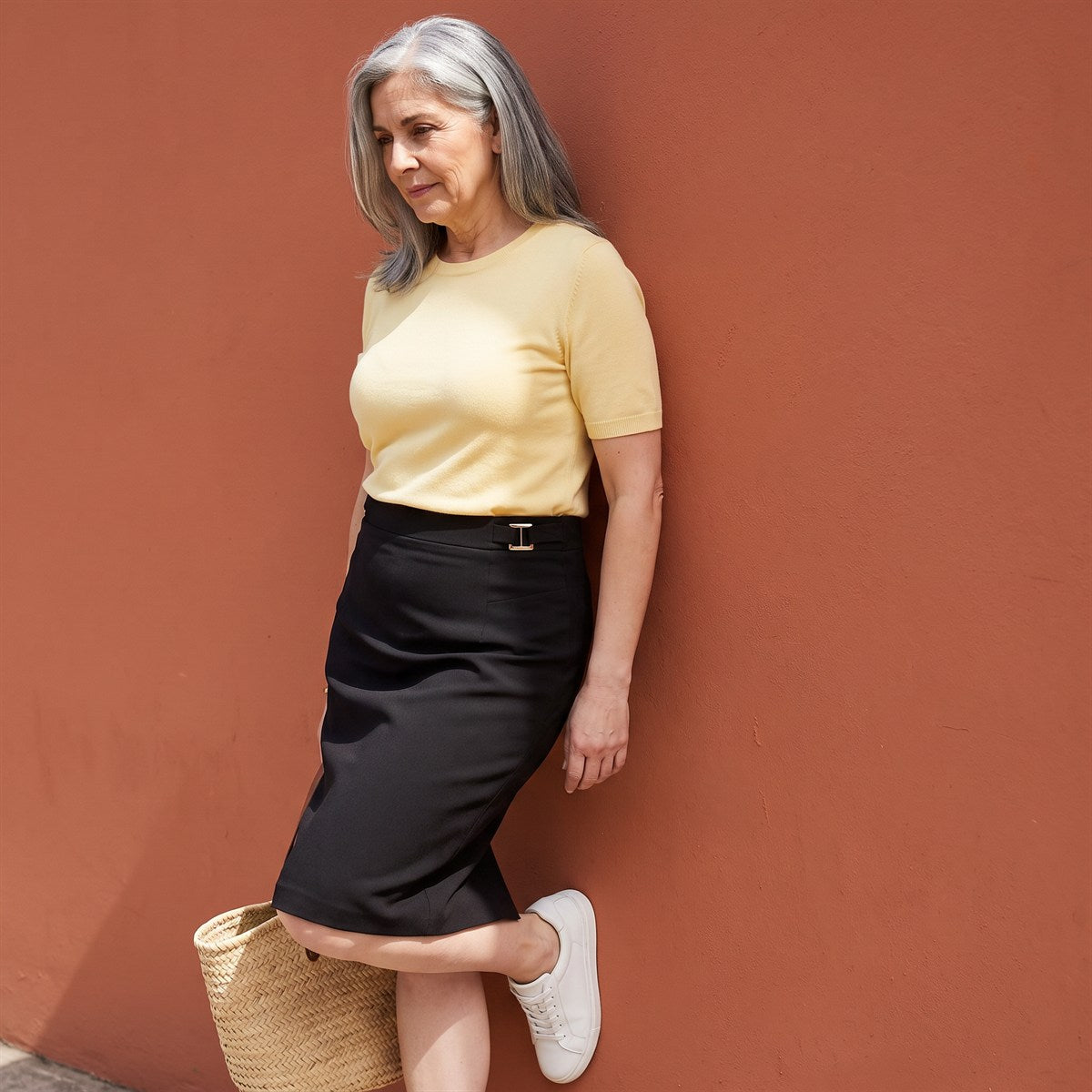 Falda Elasticada con Aplicación en Pretina Negro lifestyle