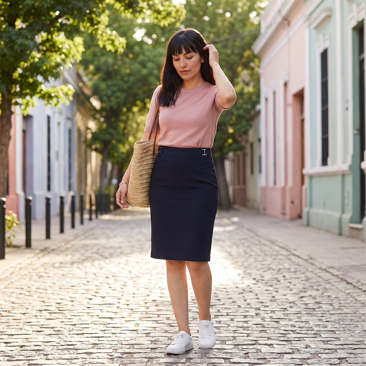 Falda Elasticada con Aplicación en Pretina Azul lifestyle