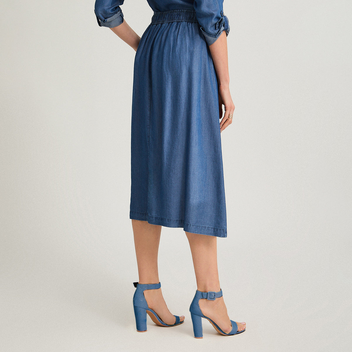Falda Lyocell Hebilla Metálica Azul