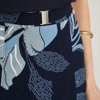 Falda de Lino con Placa Metálica Estampada Azul
