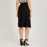 Falda de Lino Midi con Hebilla Metálica Negro