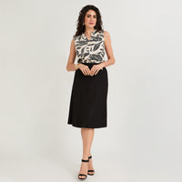 Falda de Lino Midi con Hebilla Metálica Negro