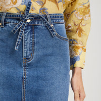 Falda de Denim con Cinturón y Corte Frontal Azul