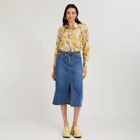 Falda de Denim con Cinturón y Corte Frontal Azul