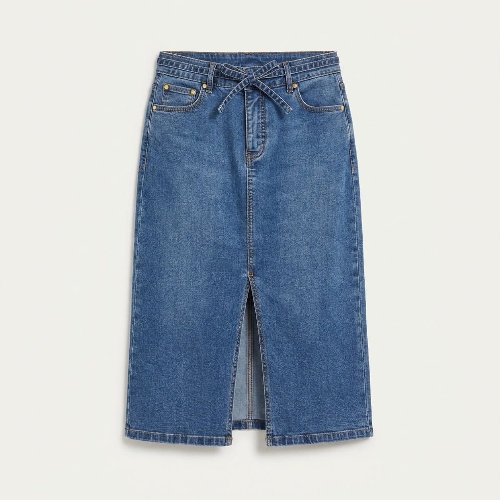 Falda de Denim con Cinturón y Corte Frontal Azul en plano