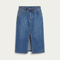 Falda de Denim con Cinturón y Corte Frontal Azul en plano